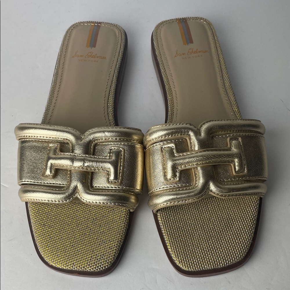 Sam Edelman Irina Metallic Gold Chain-Link Slide Sandals 6